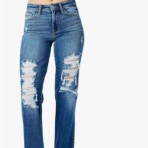 Judy Blue Classic Denim Distressed Five Pocket Dad Jeans Size 26